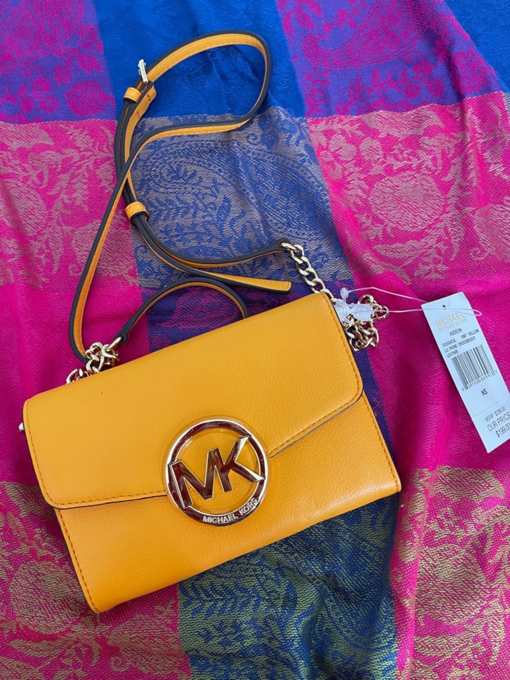 Michael Kors Yellow Leather MK Circle Logo Crossbody NWT